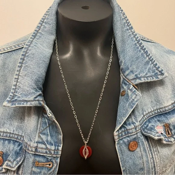 Vintage .925 Ring & Necklace set w/ Carnelian reminds me of Cartier *marked - Picture 5 of 13